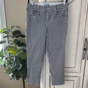 Draper James RSVP Pants Women's 14 Blue Gingham Stretch Ankle Cotton Blend